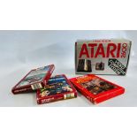 AN ORIGINAL "ATARI" 2600 VIDEO COMPUTER SYSTEM (NO POWER CABLE) IN ORIGINAL BOX + 3 "ATARI" VIDEO