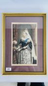 A VINTAGE FRAMED SILK TITLED "THE GENTLEWOMAN" FROM A PHOTOGRAPH BY WALERY, REGENT ST. W 18.