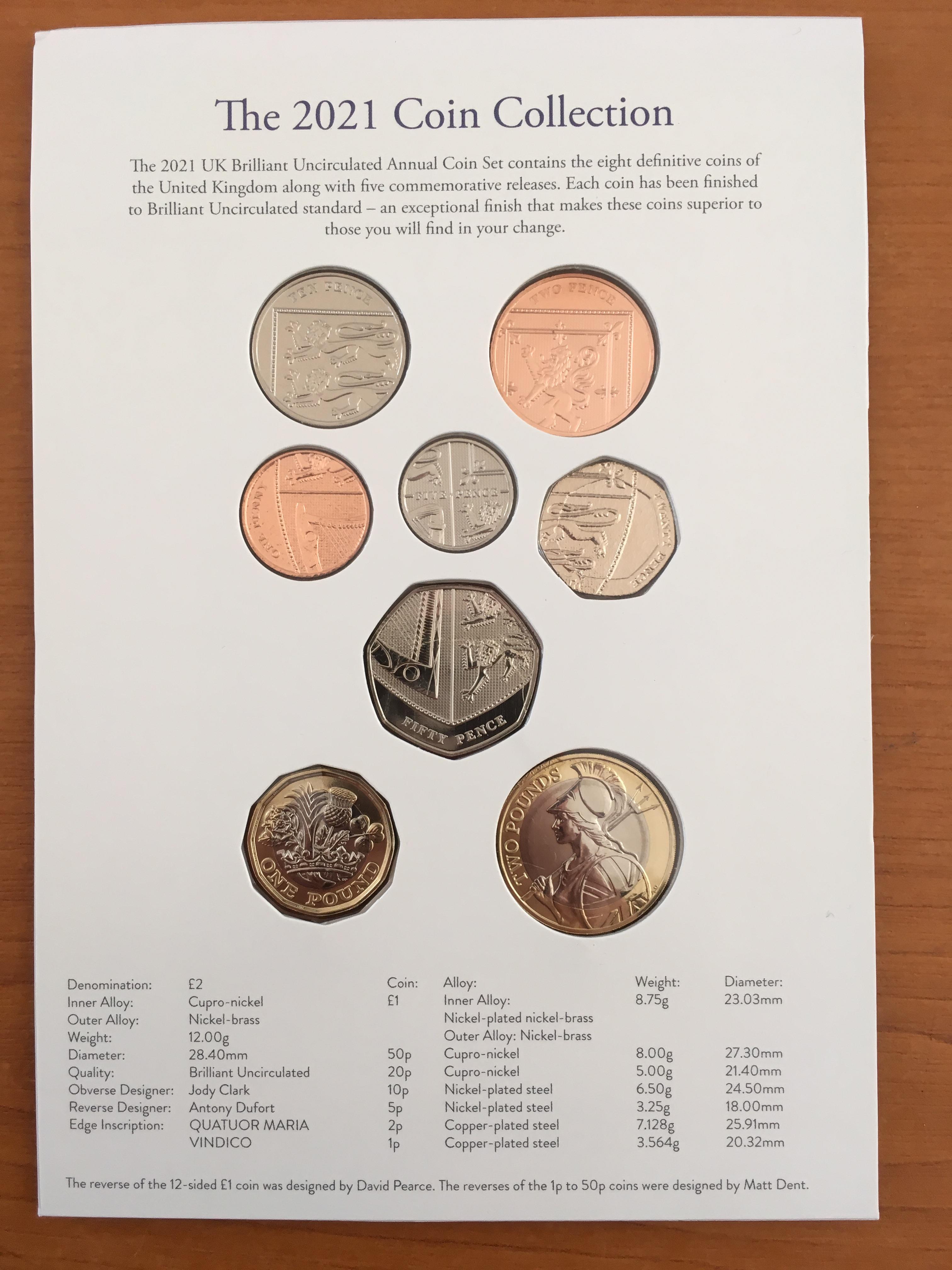 COINS: ROYAL MINT 2021 UNCIRCULATED DEFINITIVE COIN SET PLUS FURTHER CARD WITH THE SAME COINS, - Image 2 of 8
