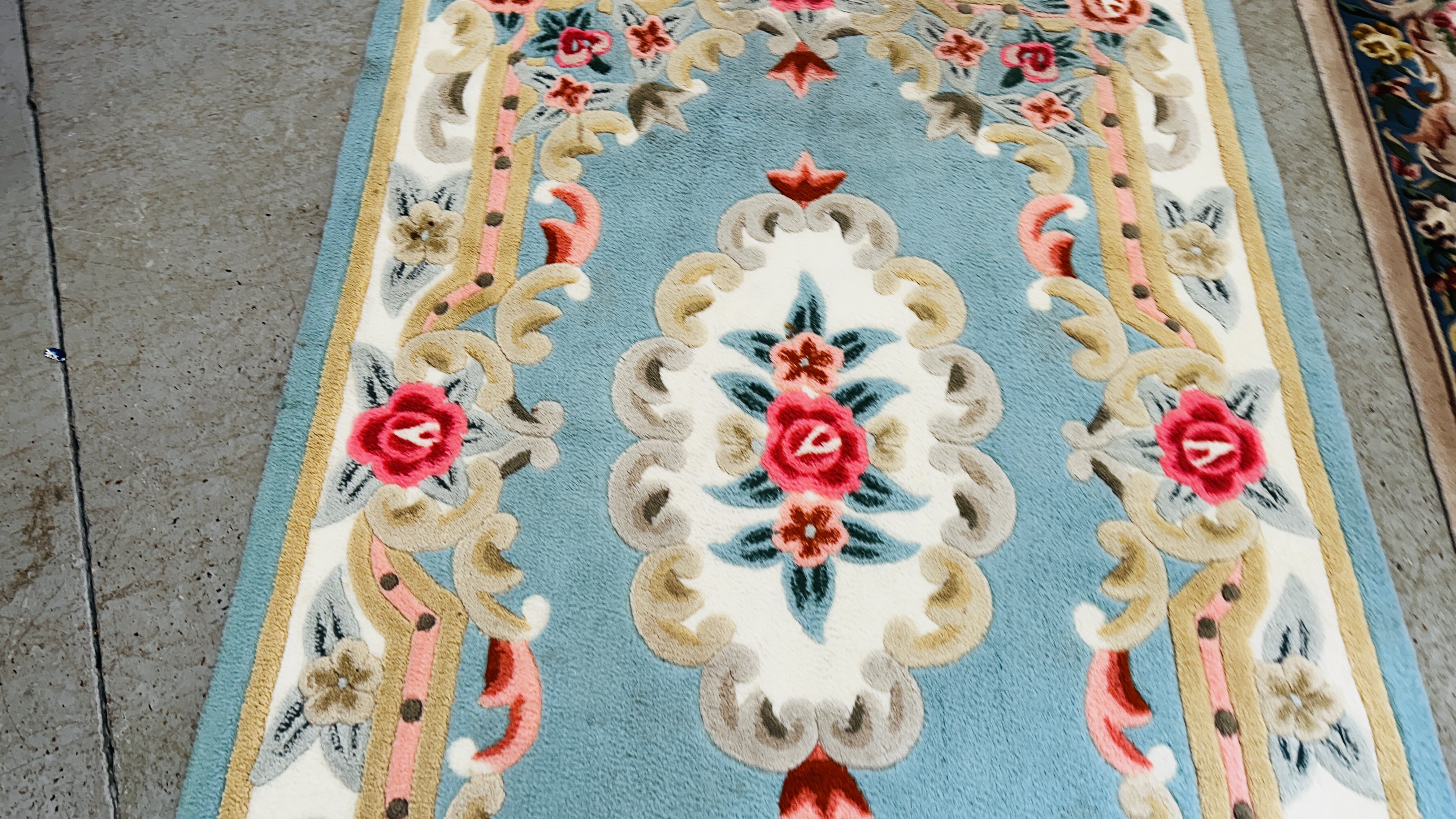 TWO DEEP PILE ORIENTAL DESIGN RUGS 193 X 92CM AND 184 X 123CM AND SMALL BLUE PATTERNED RUG 102CM X - Image 5 of 7