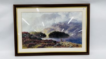 A FRAMED PRINT "SCOTTISH HIGHLAND SCENE" DEPICTING DEER BY CHARLES STUART W 83CM X H 50CM.