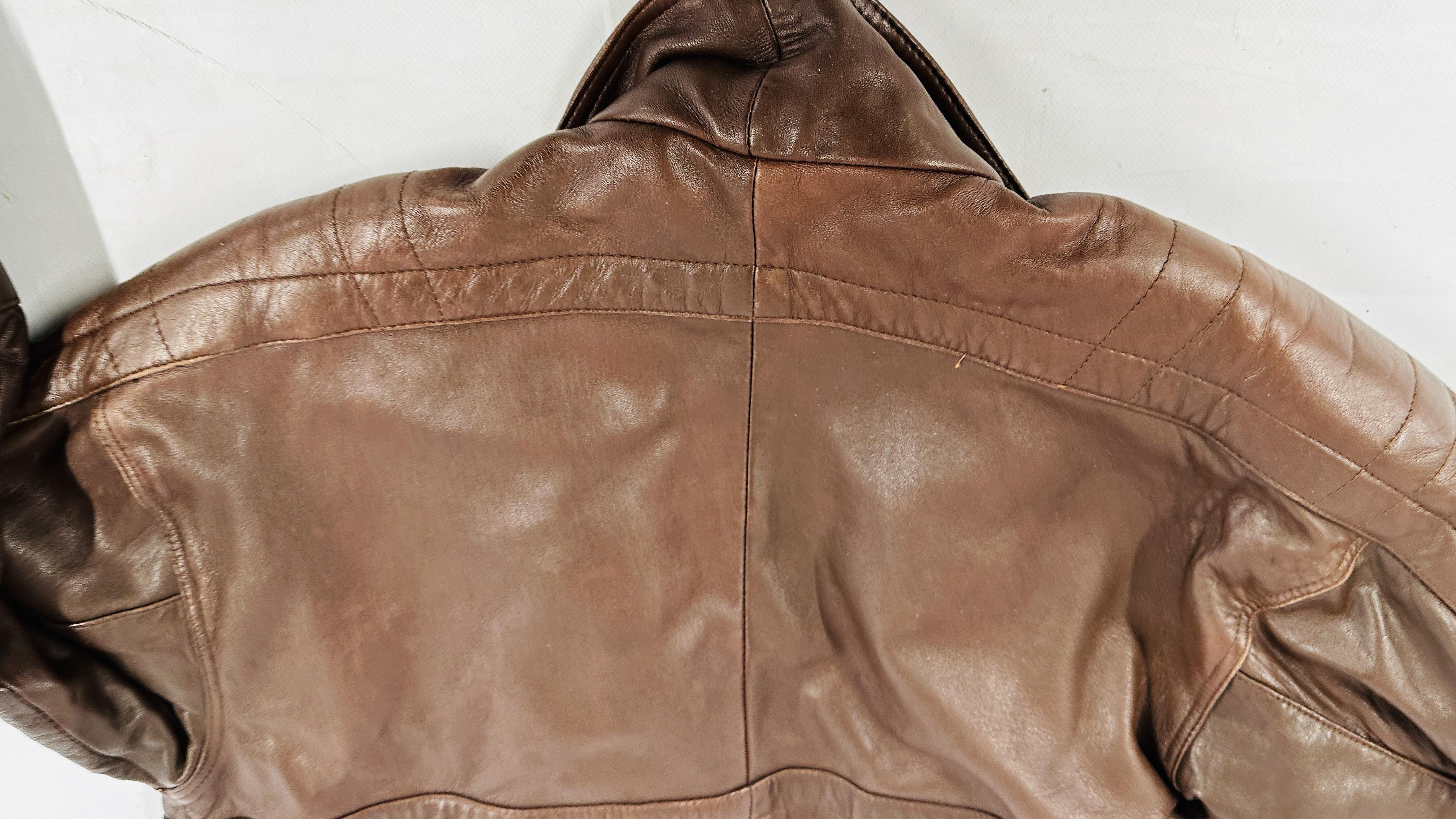 A GENTS BROWN LEATHER JACKET MARKED "SARDAR" SIZE L. - Image 8 of 9
