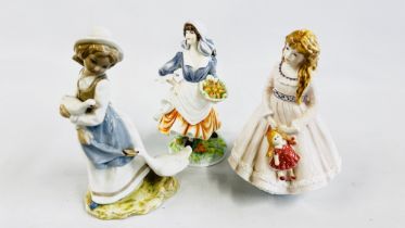 A GROUP OF THREE FIGURINES TO INCLUDE ROYAL WORCESTER DREAMS NO. 1472/500, ROSIE PICKING APPLES NO.