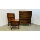 A CONTINENTAL STYLE SEVEN DRAWER BOW FRONTED CHEST 94CM D 41CM H 119CM ALONG WITH A MATCHING SEVEN