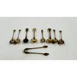 EIGHT VARIOUS SILVER TEASPOONS INCLUDING FOUR ONSLOW PATTERN AND MATCHING SUGAR NIPS,