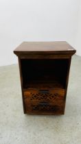 A SOLID MANGO WOOD TWO DRAWER UNIT W 45CM X D 39CM X H 69CM.