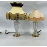TWO LARGE DECORATIVE GLASS TABLE LAMPS.