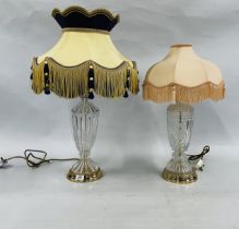 TWO LARGE DECORATIVE GLASS TABLE LAMPS.