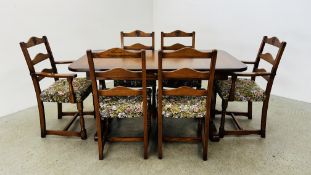 OLD CHARM STYLE EXTENDING DINING TABLE AND SET OF SIX DINING CHAIRS - TABLE 153CM X 84CM (199CM