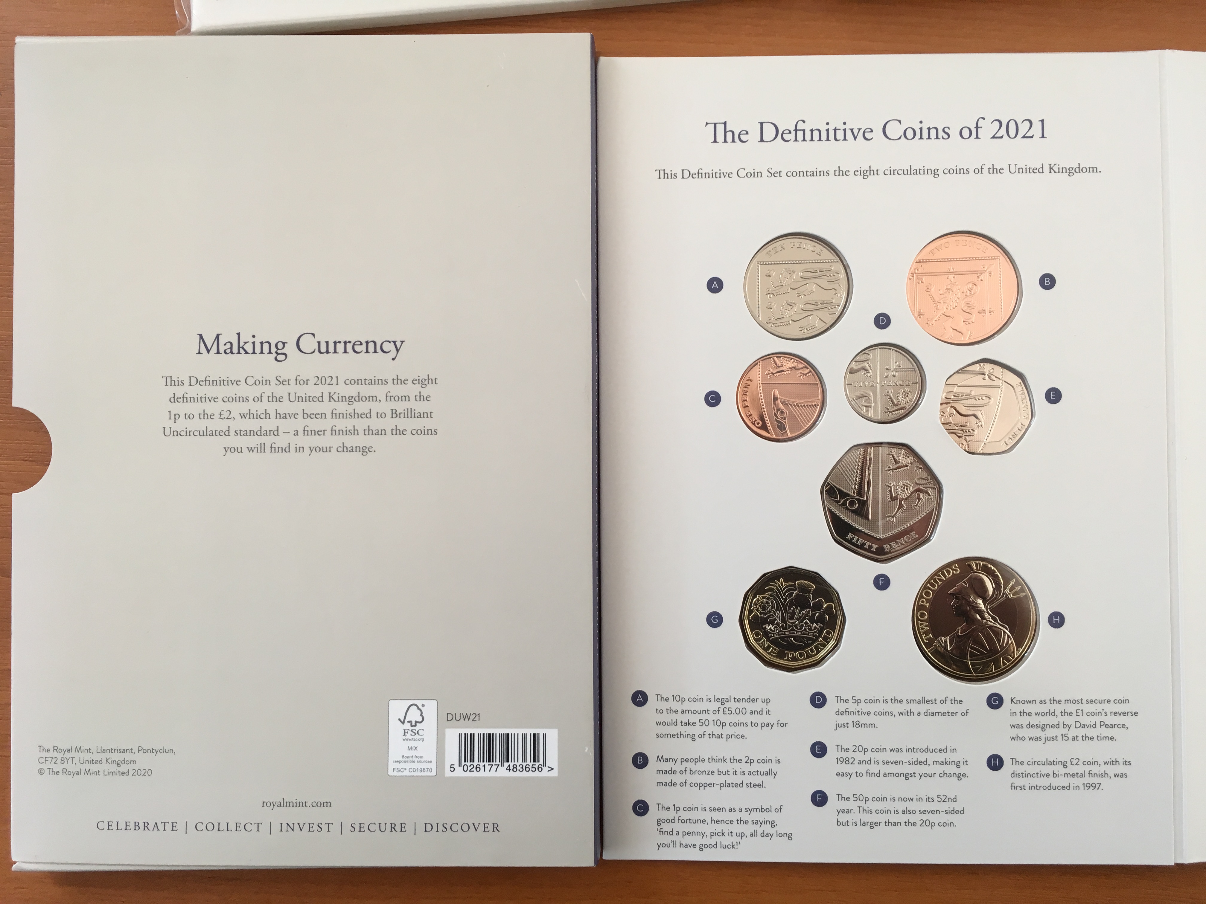 COINS: ROYAL MINT 2021 UNCIRCULATED DEFINITIVE COIN SET PLUS FURTHER CARD WITH THE SAME COINS, - Image 7 of 8