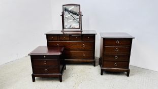 A STAG MINSTREL MULTI DRAWER CHEST, 4 SHORT DRAWERS OVER 2 LONG W 107CM, D 47CM,