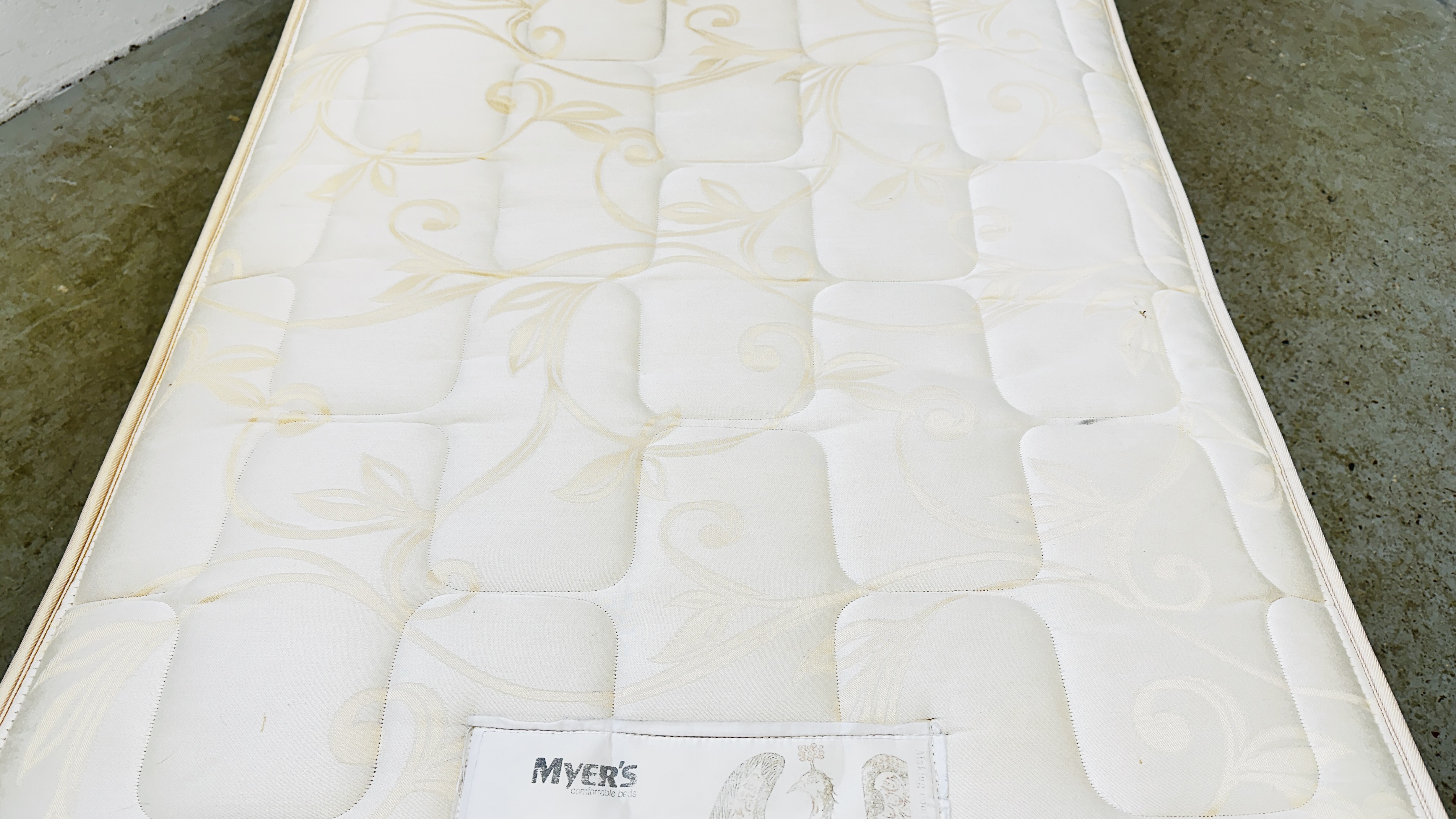 A DARK TAN FAUX LEATHER SINGLE BEDSTEAD WITH MYERS PHOENIX MATTRESS. - Image 5 of 13