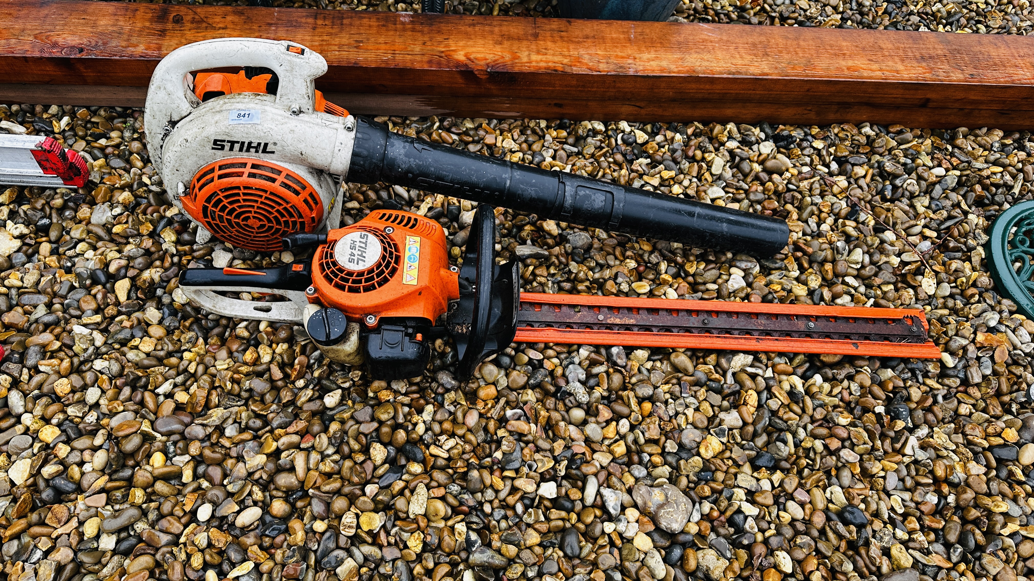 STIHL PETROL DRIVEN GARDEN BLOWER AND STIHL HS45 PETROL DRIVEN HEDGE TRIMMER - AS CLEARED,