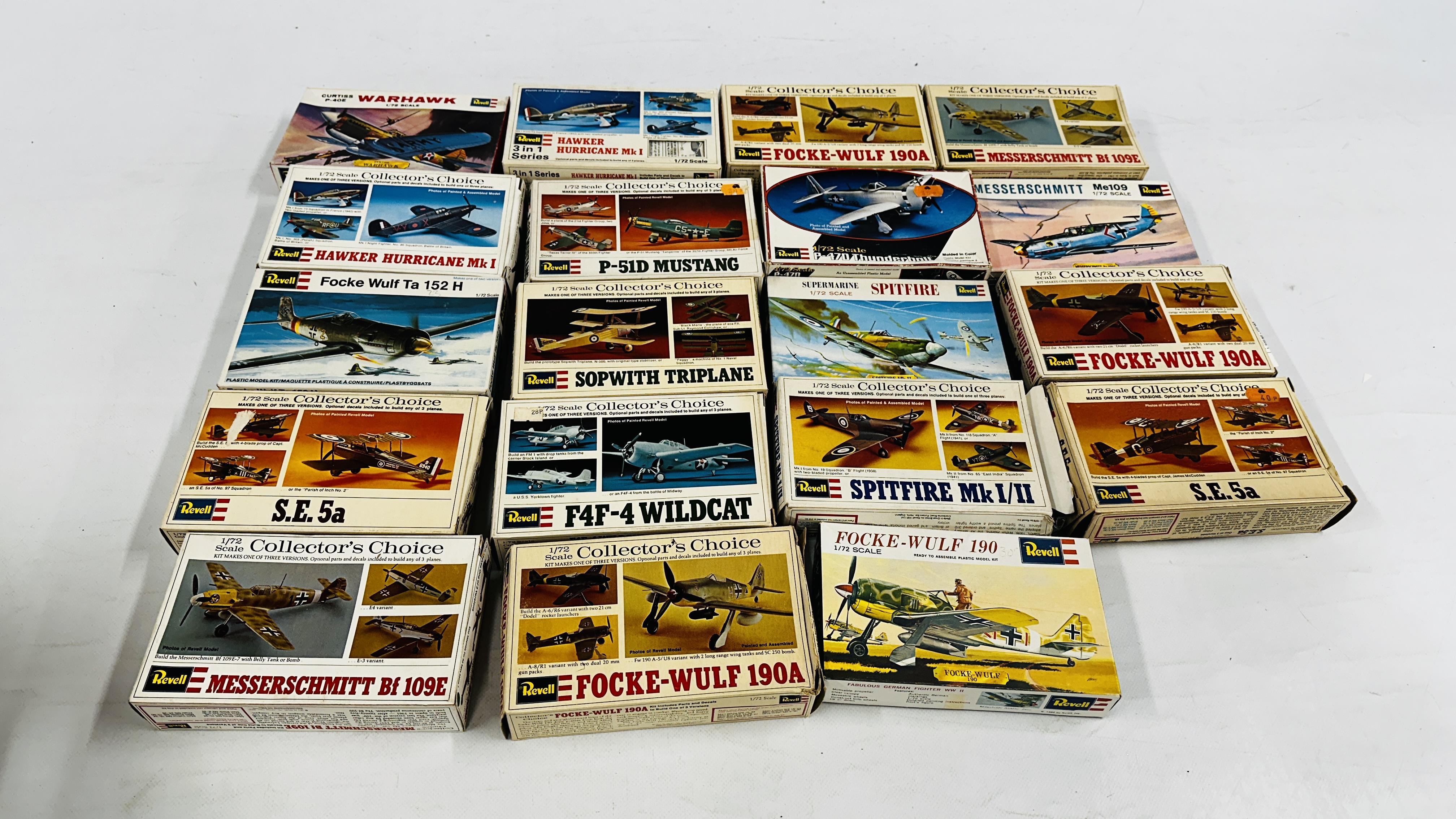 A BOX CONTAINING A COLLECTION OF 19 REVELL MODEL AIRCRAFT KITS.