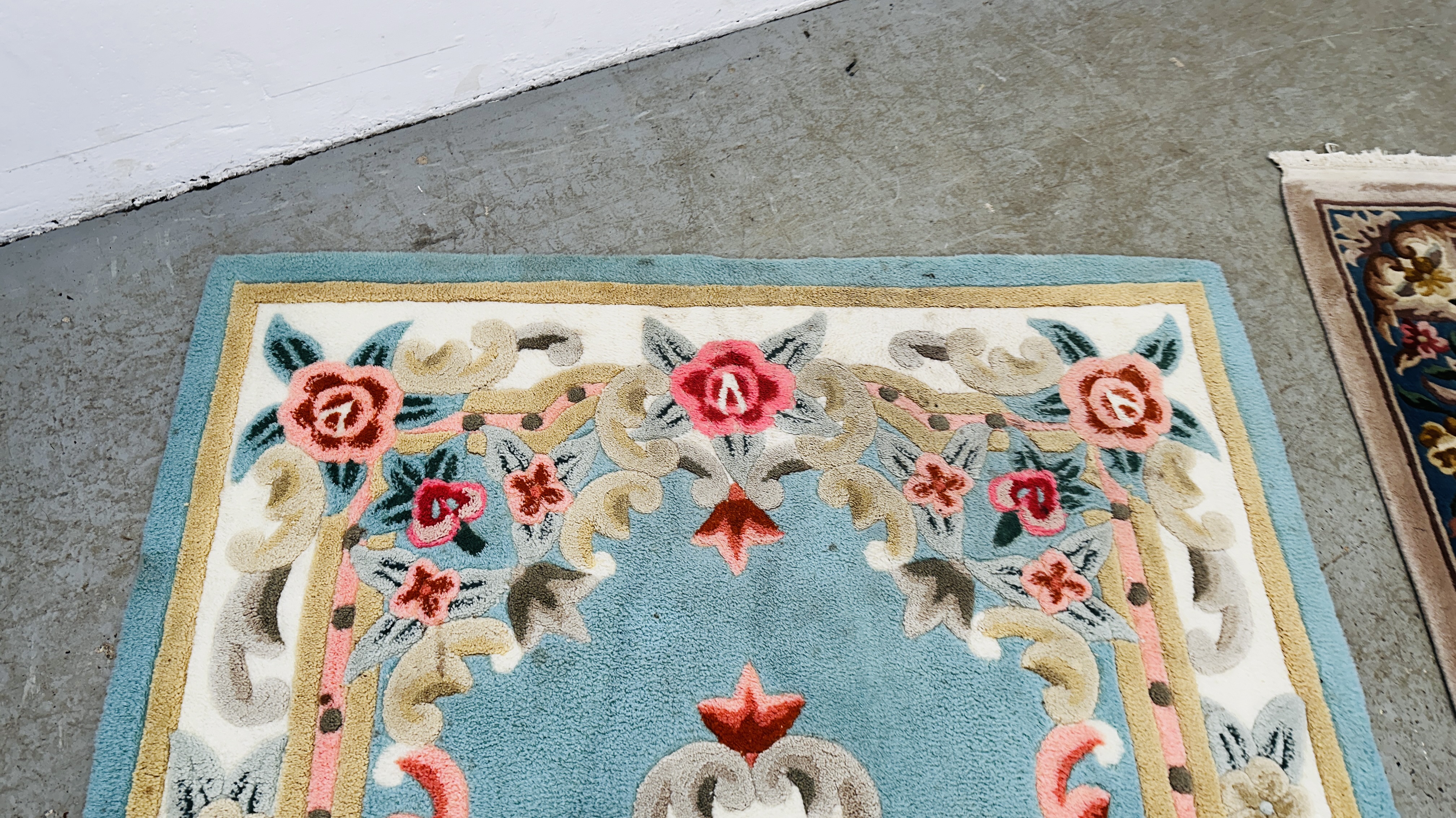 TWO DEEP PILE ORIENTAL DESIGN RUGS 193 X 92CM AND 184 X 123CM AND SMALL BLUE PATTERNED RUG 102CM X - Image 6 of 7