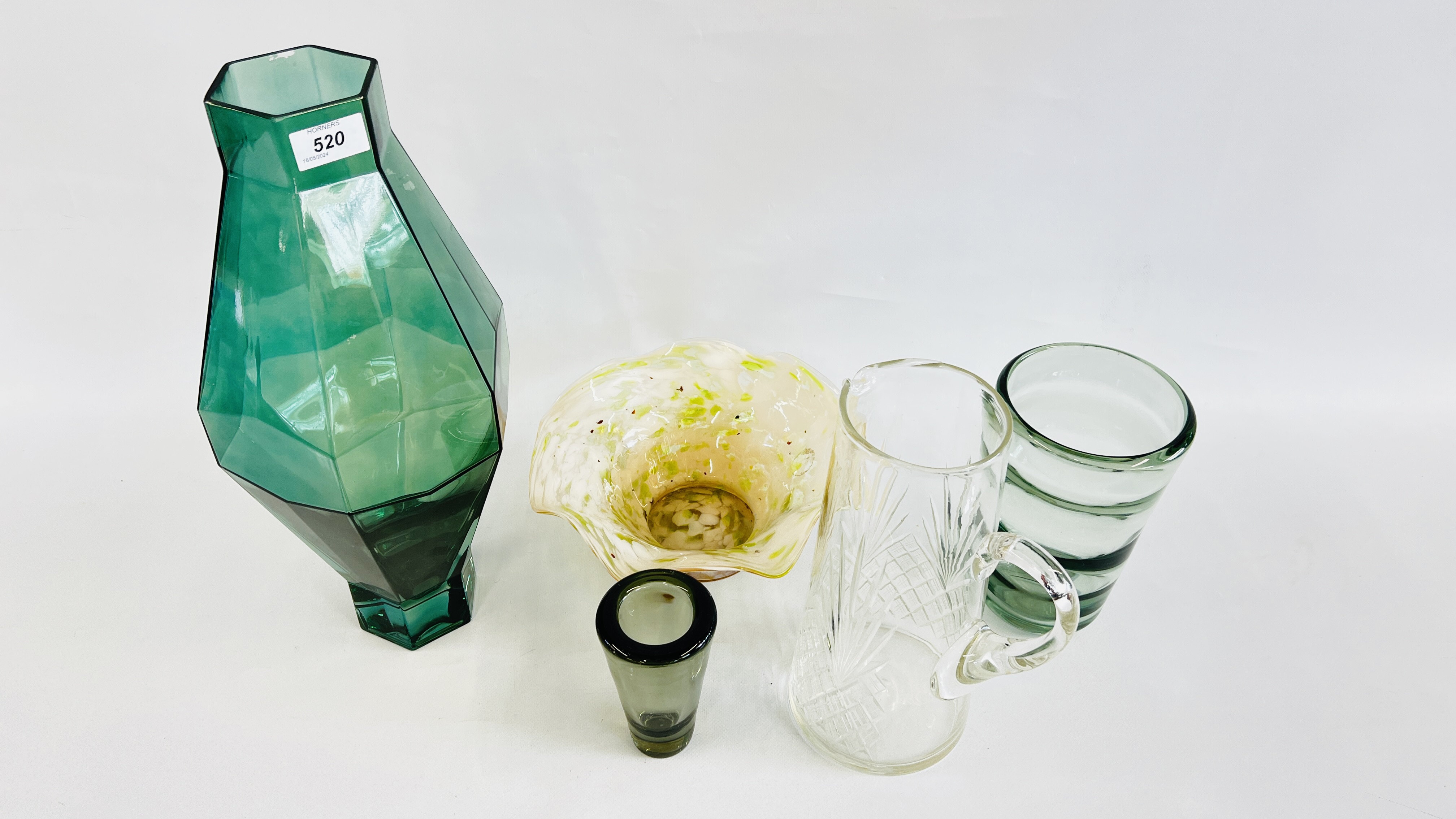 5 PIECES OF ART GLASS TO INCLUDE HOLMGAARD PER LUTKIN, RIBBED DESIGN,