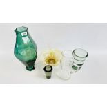 5 PIECES OF ART GLASS TO INCLUDE HOLMGAARD PER LUTKIN, RIBBED DESIGN,