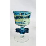 A "MDINA" ART GLASS GOBLET RETAINING ORIGINAL LABEL H 20CM.