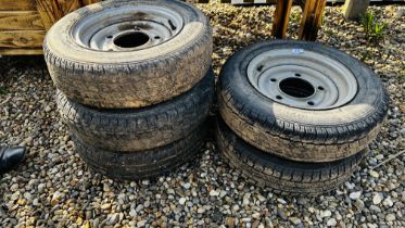 5 X IFOR WILLIAMS FIVE STUD TRAILER WHEELS 155/70 R 12C TYRES FITTED - FOR OFF ROAD USE ONLY.