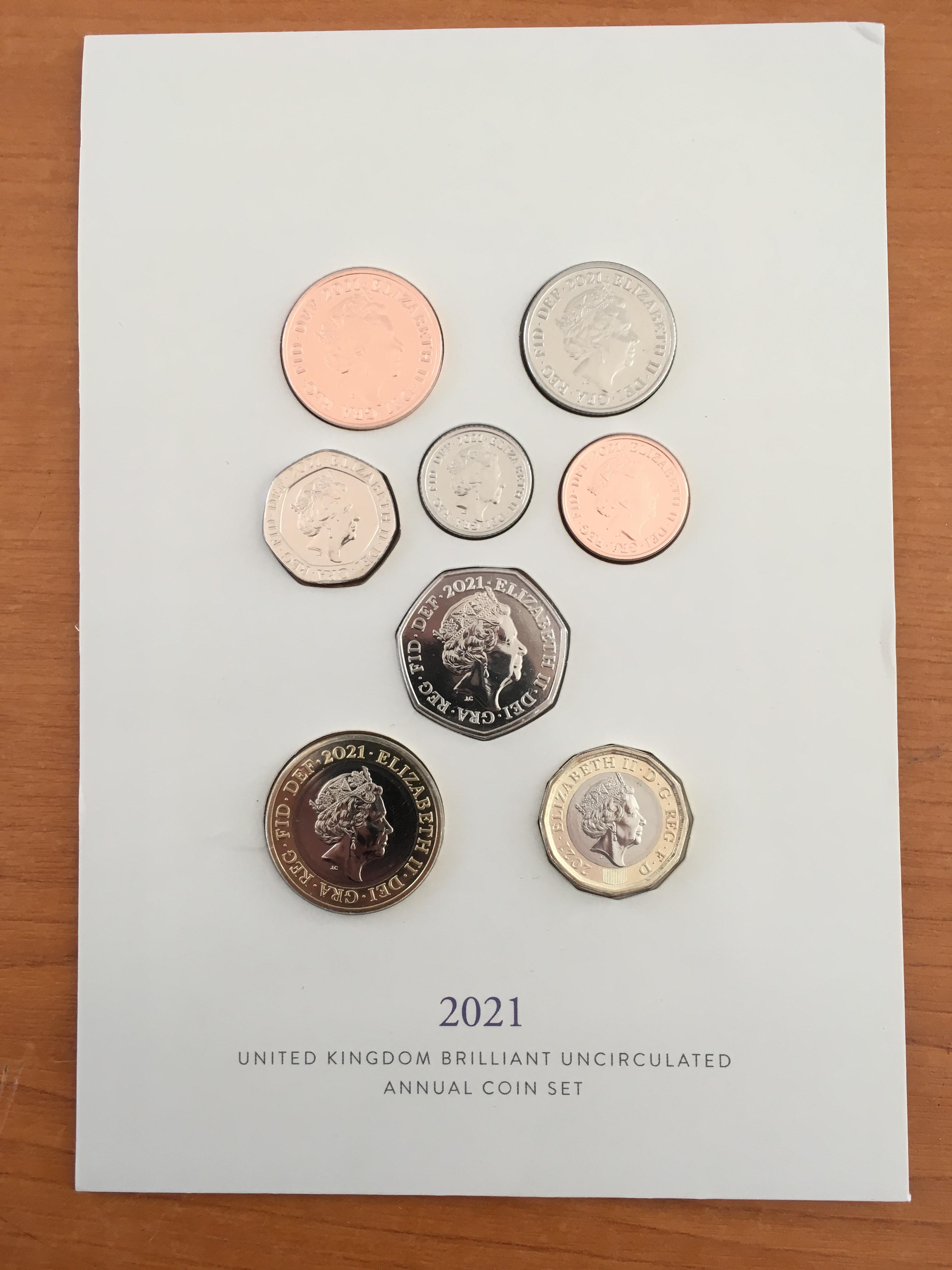 COINS: ROYAL MINT 2021 UNCIRCULATED DEFINITIVE COIN SET PLUS FURTHER CARD WITH THE SAME COINS, - Image 8 of 8