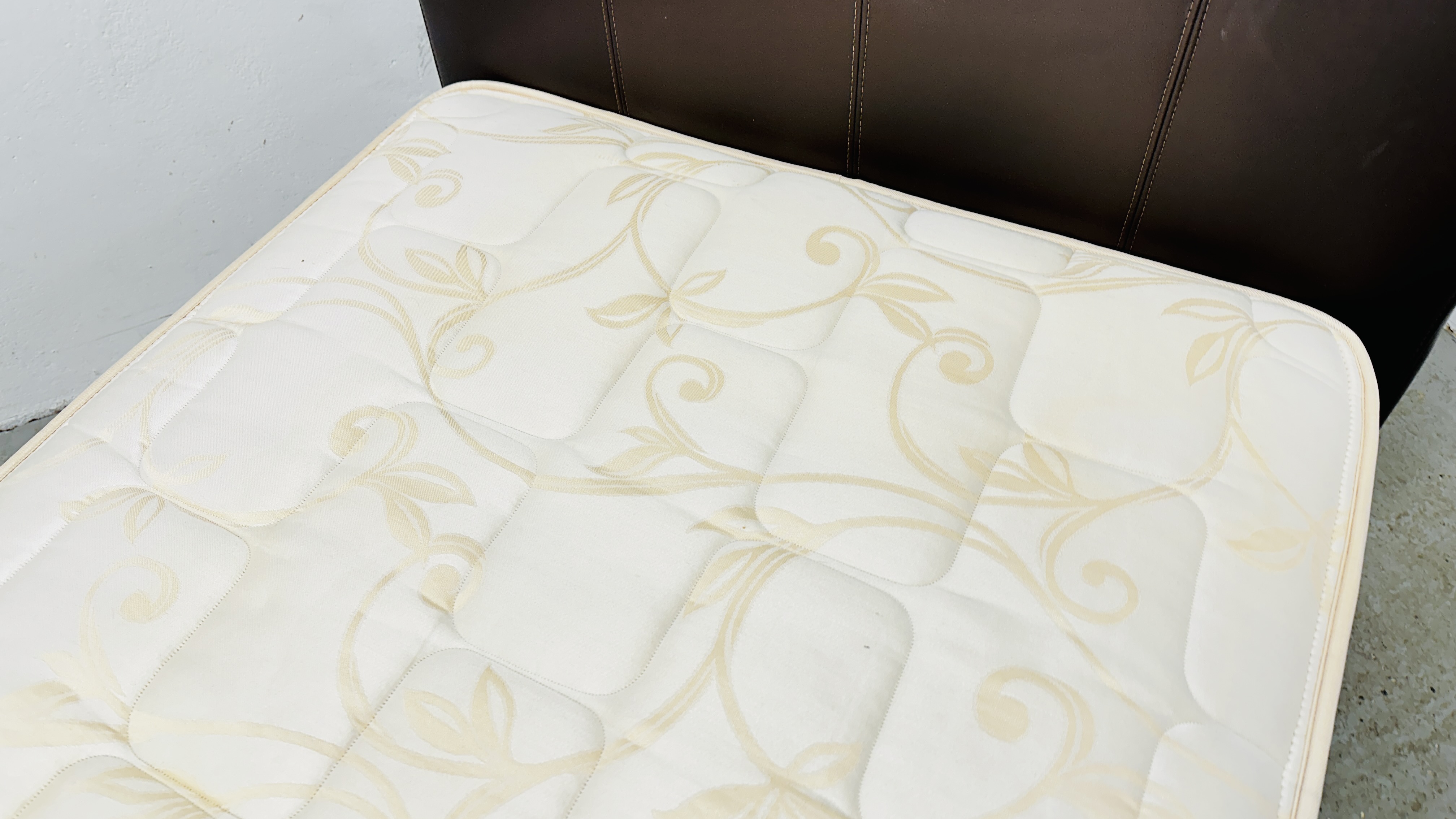 A DARK TAN FAUX LEATHER SINGLE BEDSTEAD WITH MYERS PHOENIX MATTRESS. - Image 8 of 13