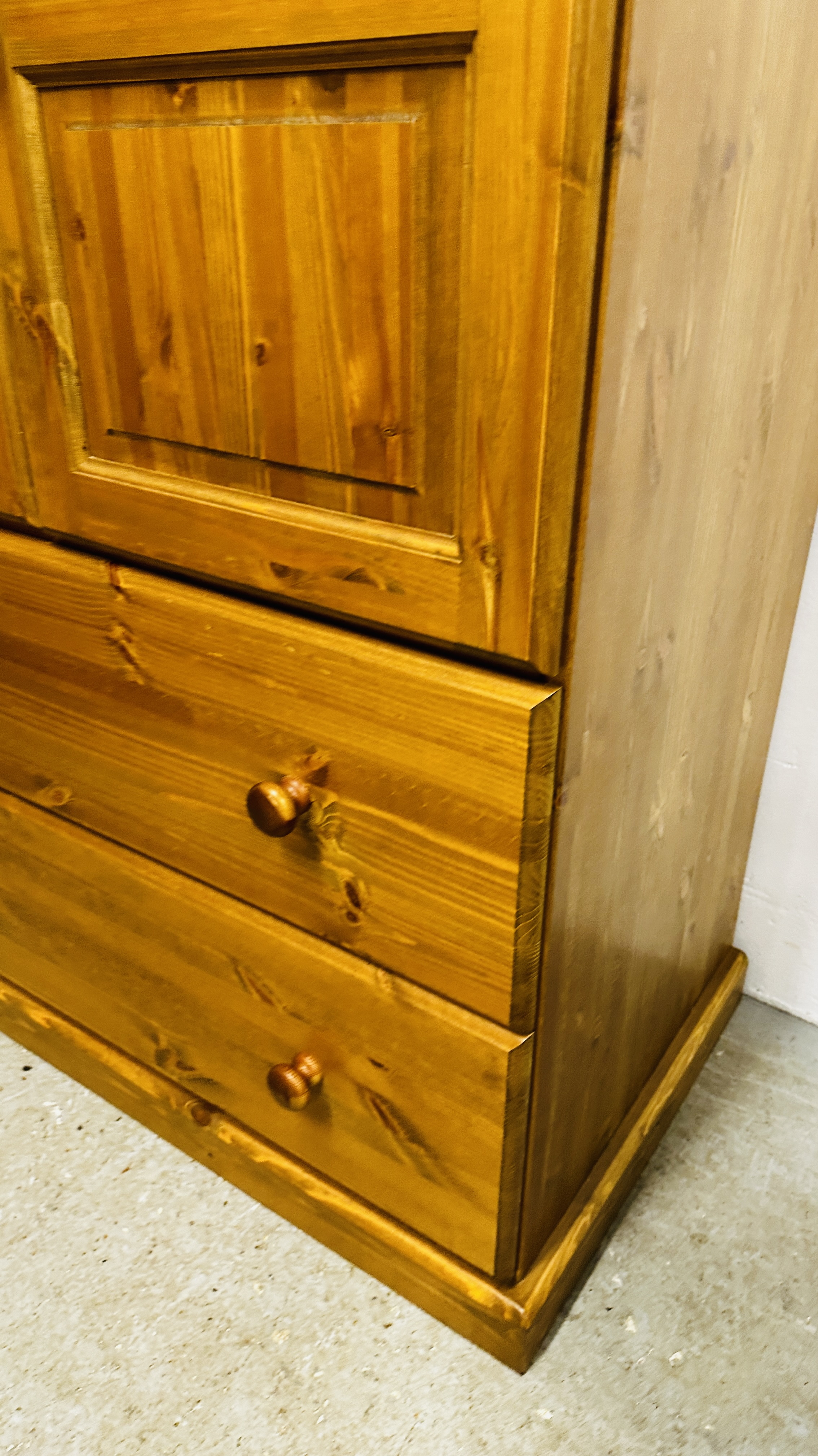 A SOLID PINE TWO DRAWER DOUBLE WARDROBE, W 90CM X D 53CM X H 179CM. - Image 6 of 8