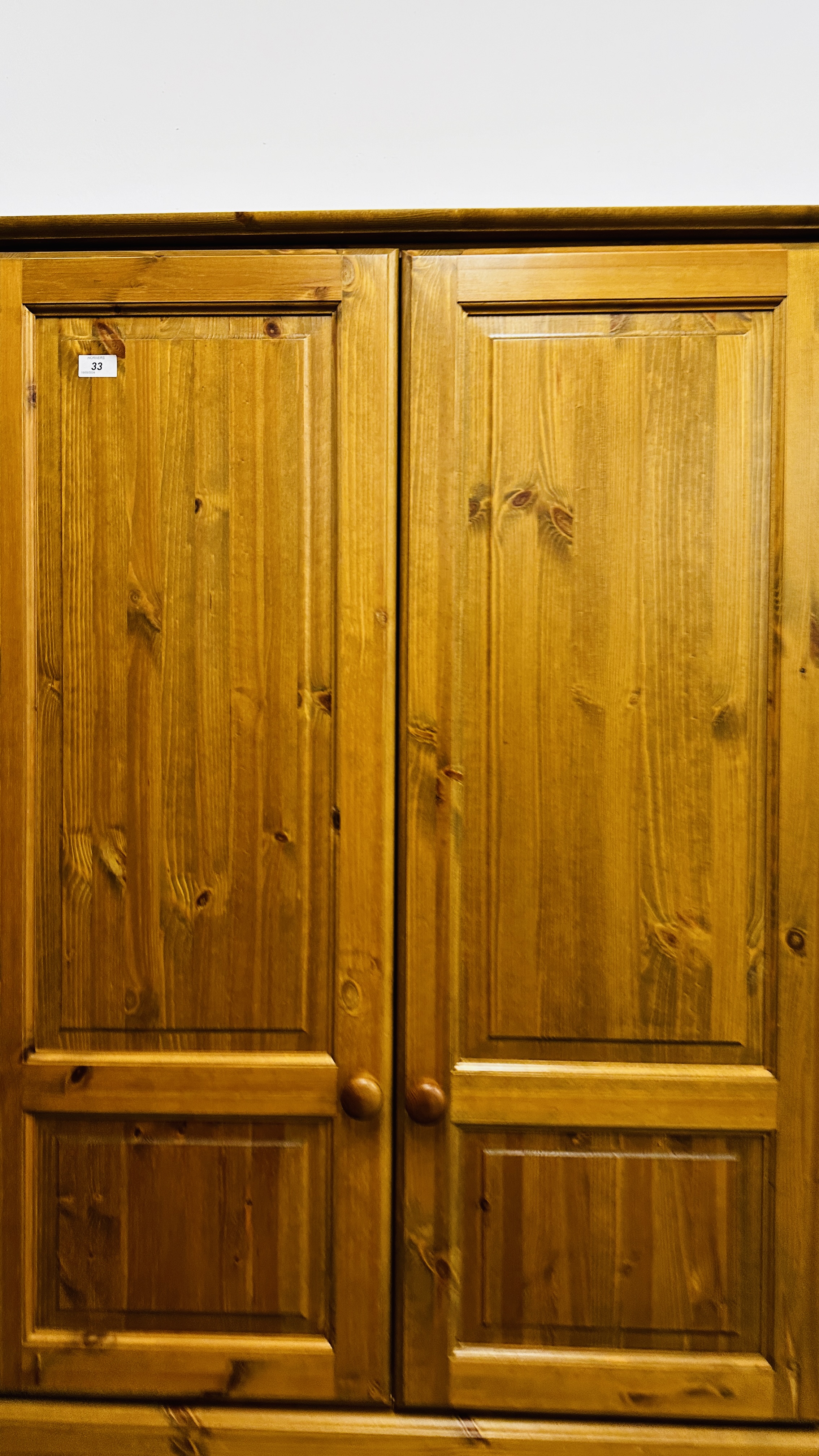 A SOLID PINE TWO DRAWER DOUBLE WARDROBE, W 90CM X D 53CM X H 179CM. - Image 2 of 8