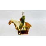A REPRODUCTION GLAZED TANG STYLE HORSE W 28CM X H 35CM.