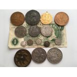 COINS: TUB WITH SMALL MIXED LOT INCLUDING GB CROWNS 1935, 1937, MEDALLIONS,