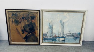 A FRAMED RENOIR PRINT "PLACE CLICHY" W 53 X H 63CM AND A FRAMED HANKEY PRINT "FISHERMAN'S COVE" W