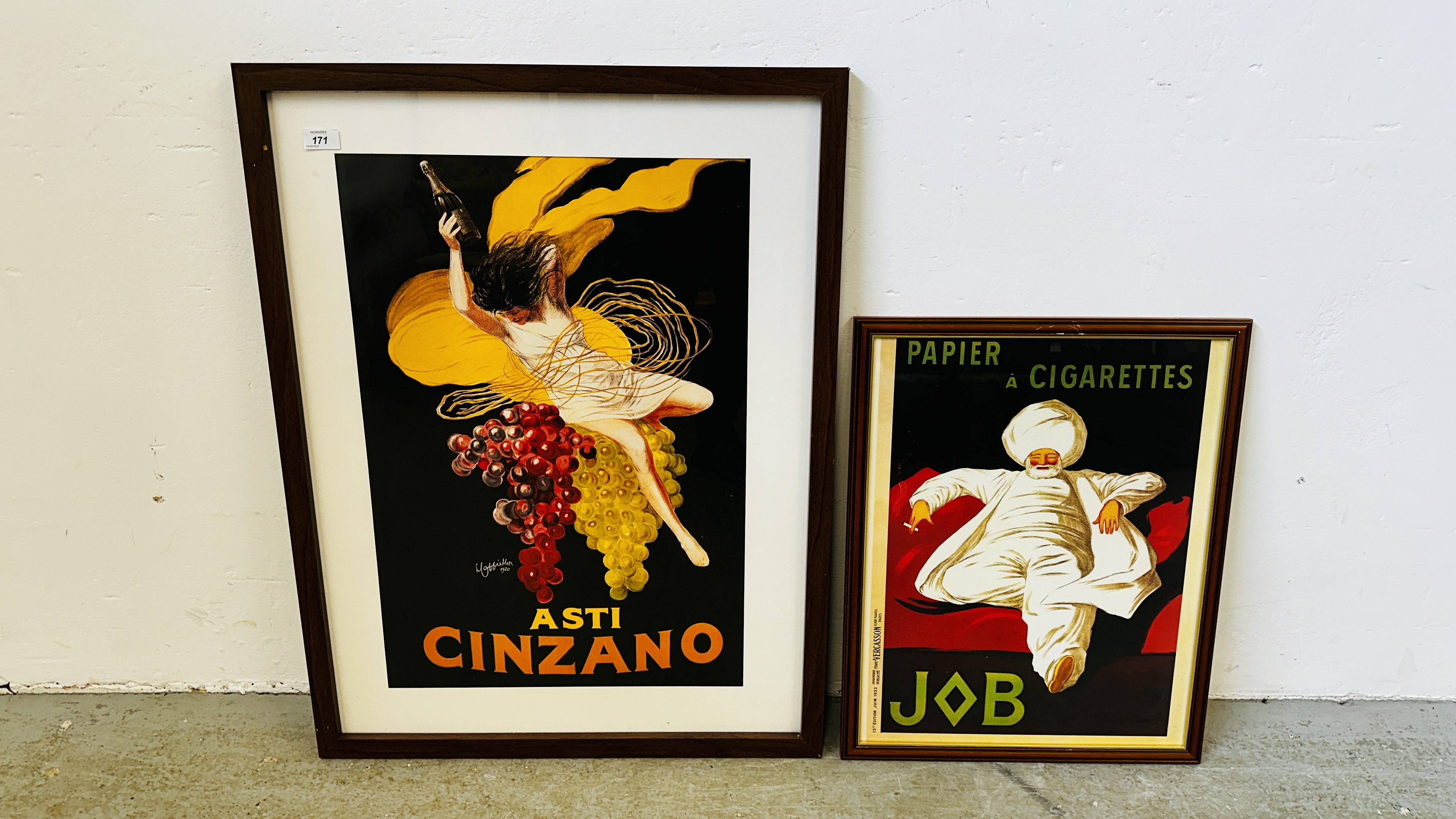 (R) FRAMED ASTI CINZANO ADVERTISING PRINT 66 X 45CM ALONG WITH (R) JOB CIGARETTES ADVERTISING PRINT