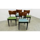 A SET OF 4 MID CENTURY DINING CHAIRS.