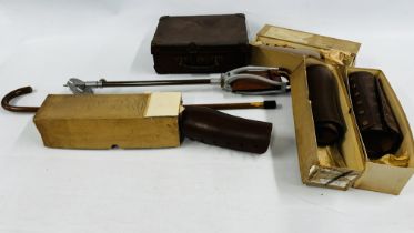 4 PAIRS OF LEATHER AND CLOTH GATERS, FEATHERWEIGHT SHOOTING STICK,