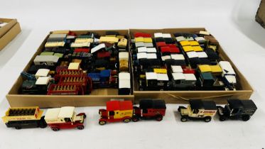 2 X TRAYS CONTAINING AN EXTENSIVE COLLECTION OF ASSORTED DIE-CAST MODEL BUSES AND VANS TO INCLUDE