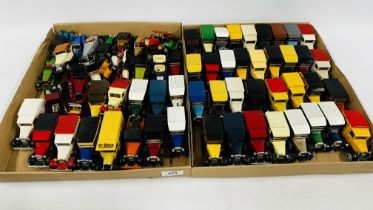 2 X TRAYS CONTAINING AN EXTENSIVE COLLECTION OF ASSORTED DIE-CAST MODEL VANS AND CARS TO INCLUDE