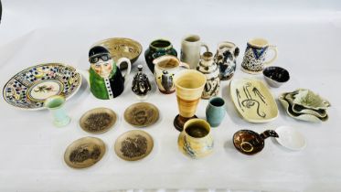 A COLLECTION OF ASSORTED STUDIO POTTERY PIECES TO INCLUDE VASES,