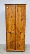 AN ALSTONS ORFORD PINE FINISH TWO DOOR WARDROBE W 78 X D 52.5 X H 184CM.