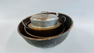 BENHAM AND FROUD COPPER MIXING BOWL ALONG WITH OTHER LARGE COPPER MIXING BOWL + WELBANKS BOILERETTE