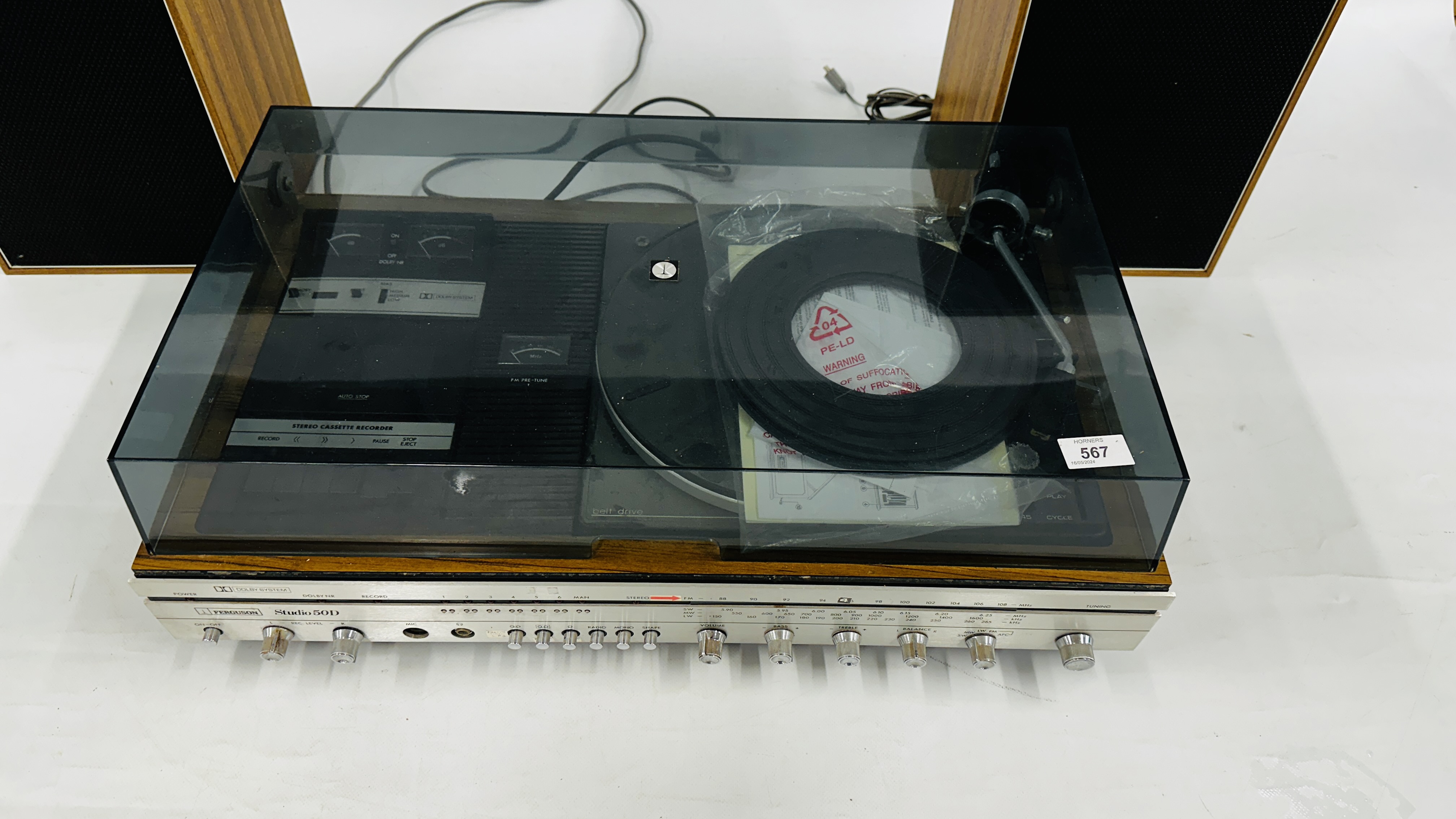 A FERGUSON STUDIO 50D HIFI SYSTEM RECORD/RADIO/TAPE (COLLECTORS ITEM ONLY) ALONG WITH A PAIR OF - Image 3 of 7