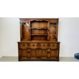 OLD CHARM STYLE OAK FOUR DOOR, FOUR DRAWER COUNTRY HOUSE DRESSER W 175CM D 46CM H 179CM.