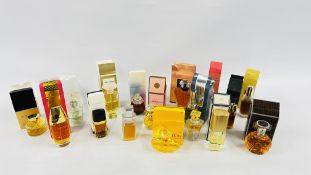 A BOX CONTAINING A GROUP OF 15 BOXED PART USED FRAGRANCES TO INCLUDE EXAMPLES MARKED CLINIQUE,