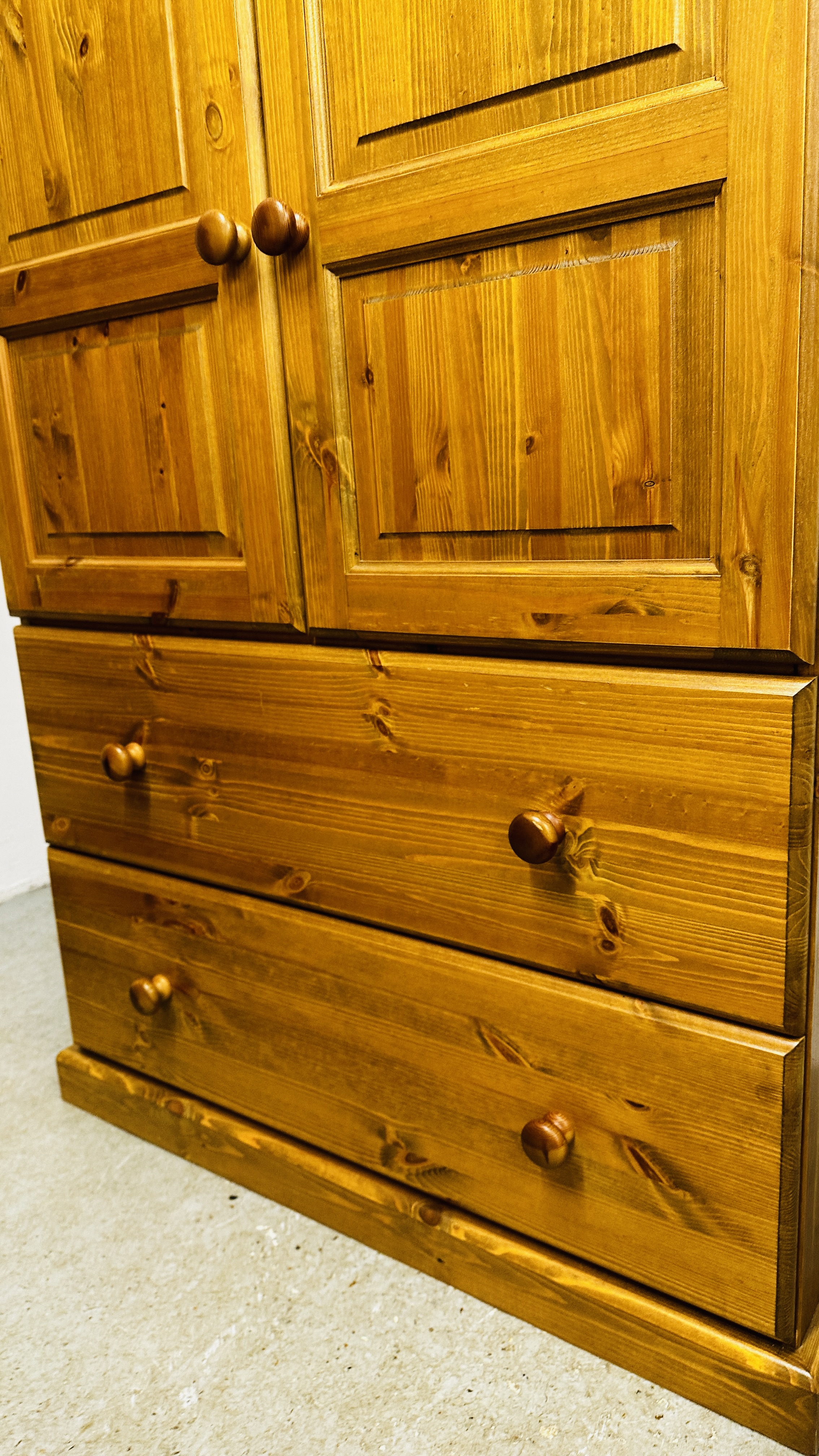 A SOLID PINE TWO DRAWER DOUBLE WARDROBE, W 90CM X D 53CM X H 179CM. - Image 5 of 8