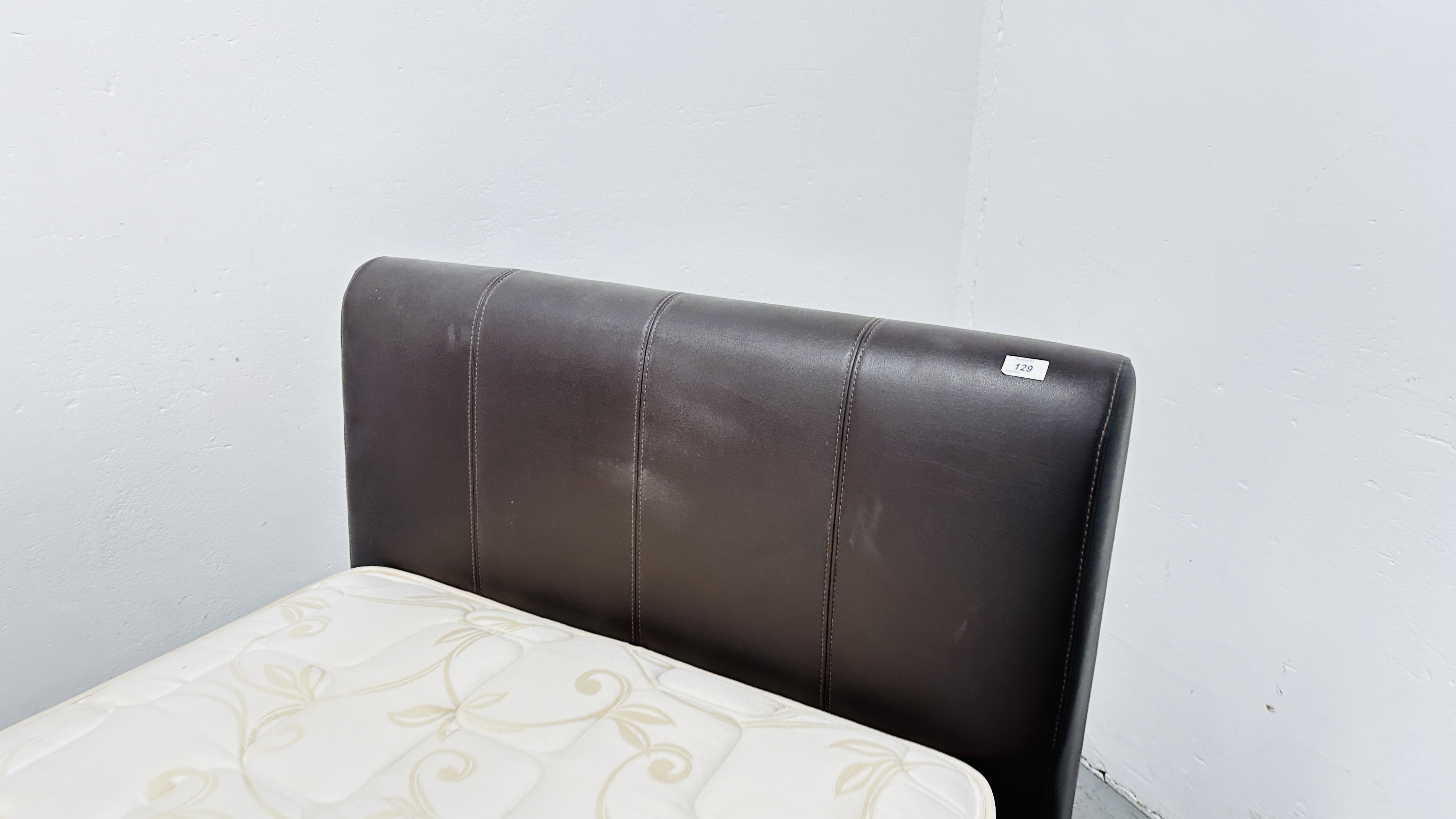 A DARK TAN FAUX LEATHER SINGLE BEDSTEAD WITH MYERS PHOENIX MATTRESS. - Image 9 of 13