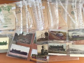 EPHEMERA: BRITISH RAILWAYS LATE 1950s EXCURSION LEAFLETS, POSTCARDS IN SCRAP BOOK AND ON LEAVES,
