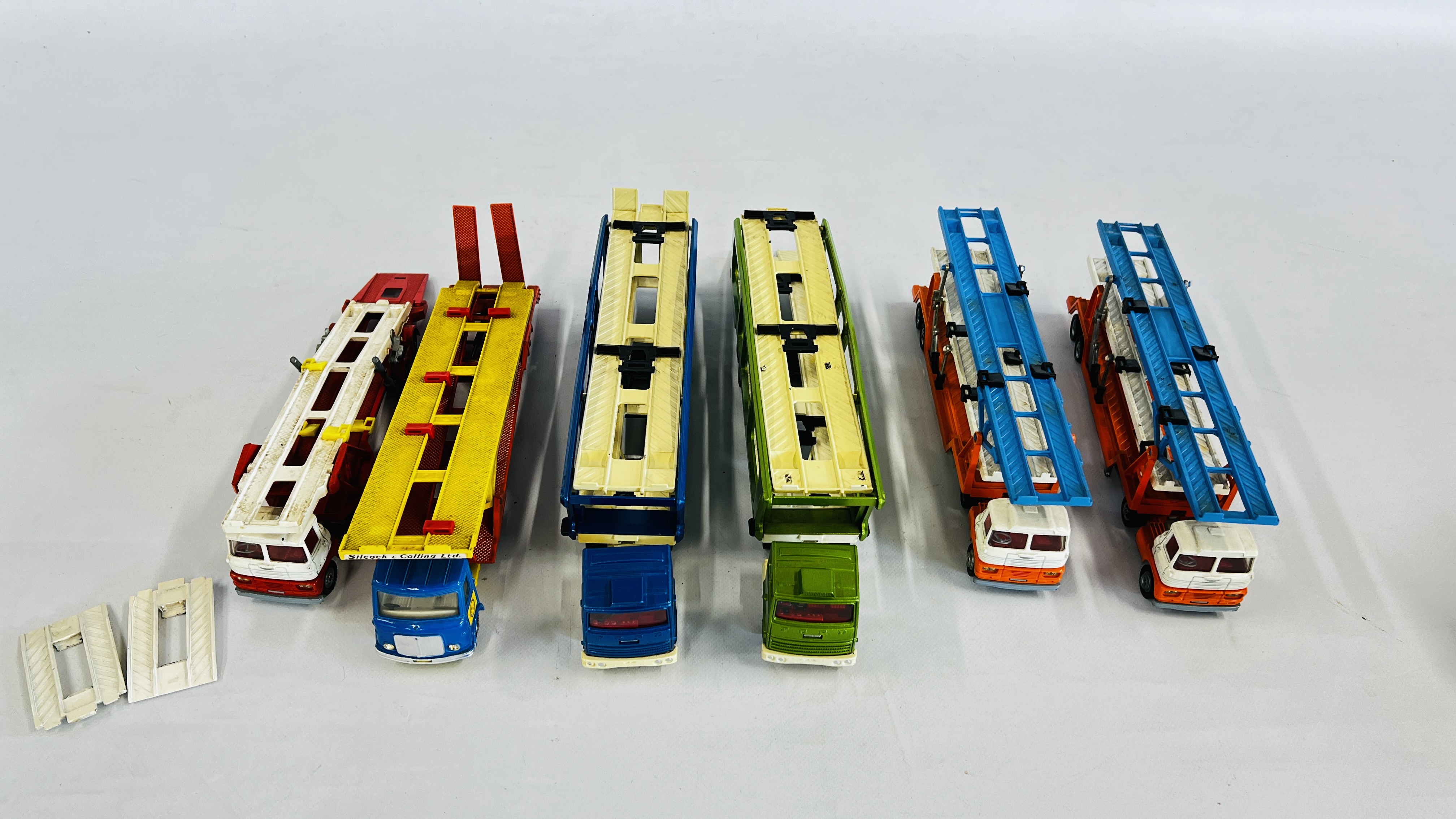 A GROUP OF 6 DIE-CAST CORGI CAR TRANSPORTERS.