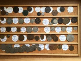 COINS: WOODEN BOX WITH GB VICTORIAN TO QE2 IN TRAYS, A FEW SILVER ETC.