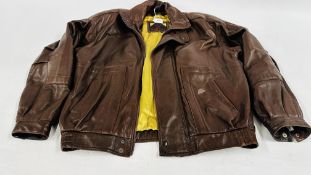 A GENTS BROWN LEATHER JACKET MARKED "SARDAR" SIZE L.