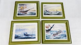 4 X FRAMED MICK BENSLEY PRINTS DEPICTING LOCAL LIFEBOAT RESCUES - CAISTER,