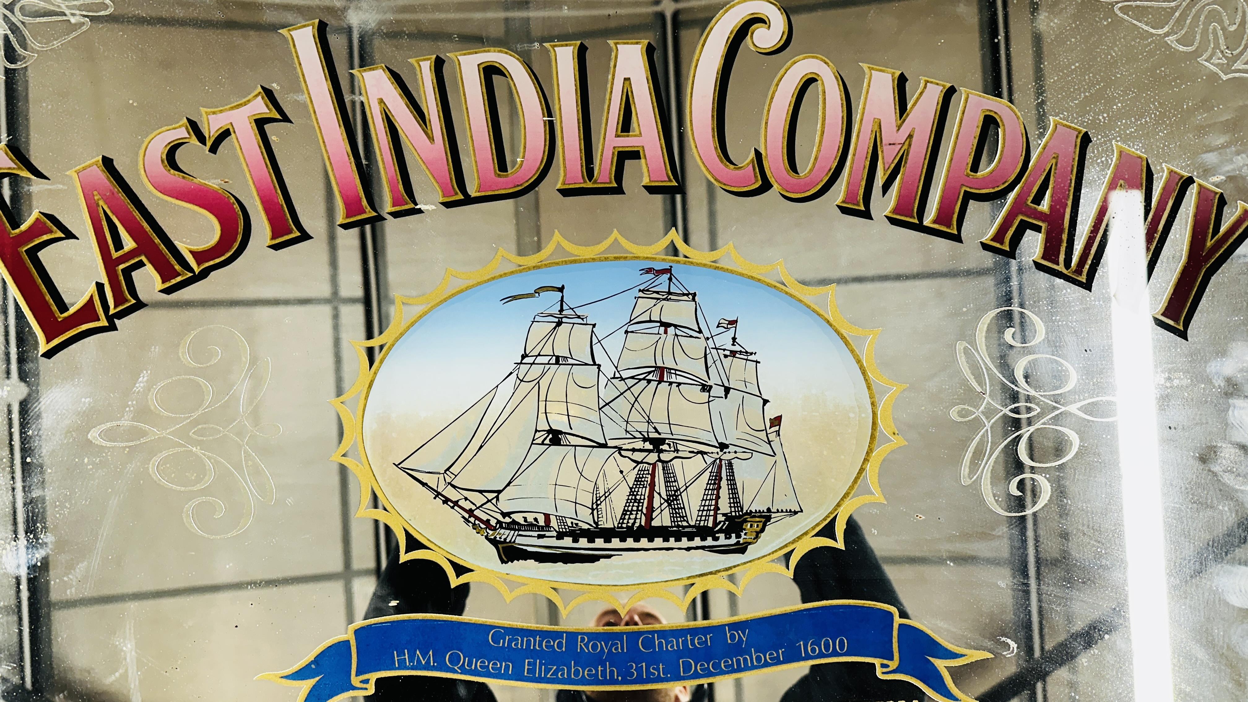 A VINTAGE EAST INDIA COMPANY MIRRORED SIGN, W 78.5CM X H 53CM. - Image 2 of 4