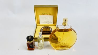 A BOXED JOY DE JEAN PATOLE PARIS PERFUME ALONG WITH 3 OTHER VINTAGE PERFUMES INCLUDING BALMAIN ETC.